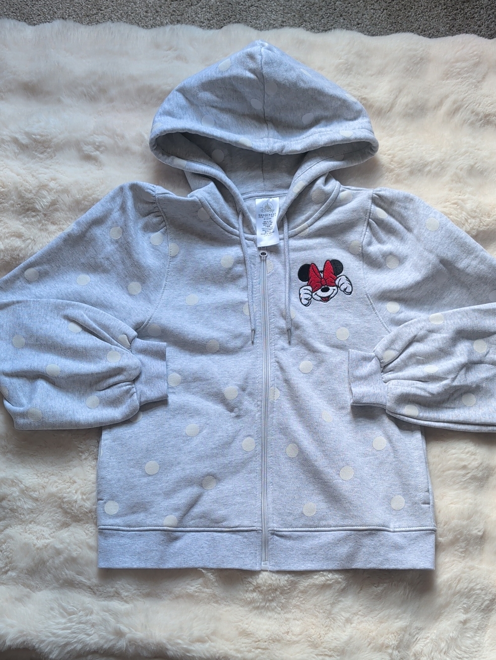 **2 for $40** Disney Light Gray Polka Dot Hooded Zip-Up Sweatshirt Minnie Mouse